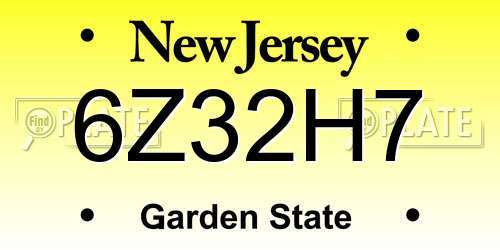 6Z32H7 New Jersey License Plate