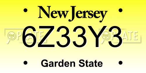 6Z33Y3 New Jersey License Plate