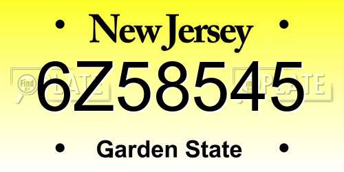 6Z58545 New Jersey License Plate