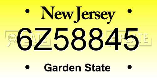 6Z58845 New Jersey License Plate