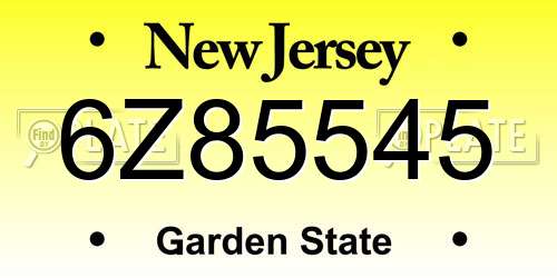 6Z85545 New Jersey License Plate