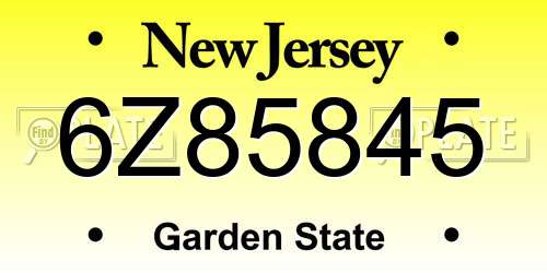 6Z85845 New Jersey License Plate
