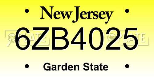 6ZB4025 New Jersey License Plate