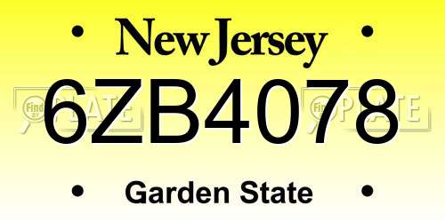 6ZB4078 New Jersey License Plate