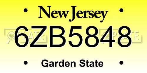 6ZB5848 New Jersey License Plate