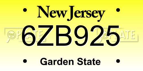 6ZB925 New Jersey License Plate