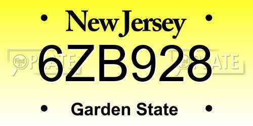 6ZB928 New Jersey License Plate