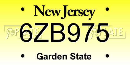 6ZB975 New Jersey License Plate
