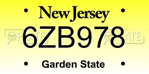 6ZB978 New Jersey License Plate