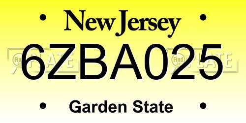 6ZBA025 New Jersey License Plate