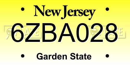 6ZBA028 New Jersey License Plate