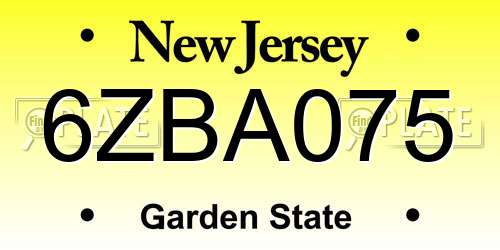 6ZBA075 New Jersey License Plate