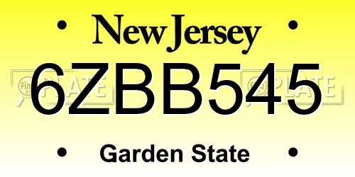 6ZBB545 New Jersey License Plate