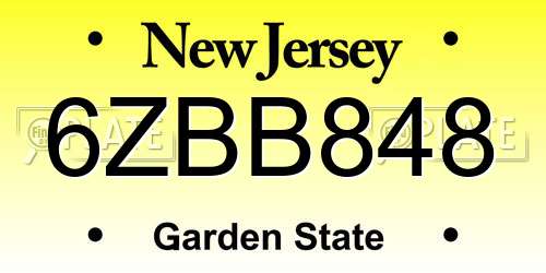 6ZBB848 New Jersey License Plate