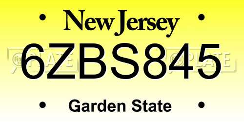 6ZBS845 New Jersey License Plate
