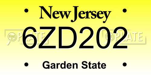 6ZD202 New Jersey License Plate