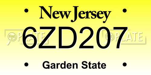 6ZD207 New Jersey License Plate