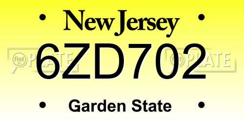 6ZD702 New Jersey License Plate