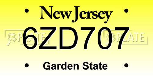 6ZD707 New Jersey License Plate