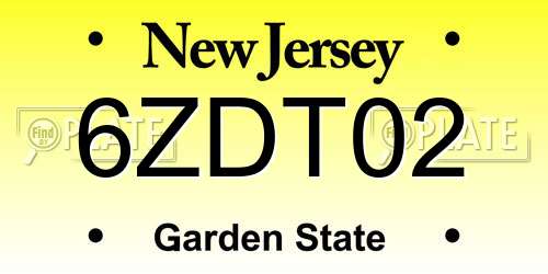 6ZDT02 New Jersey License Plate