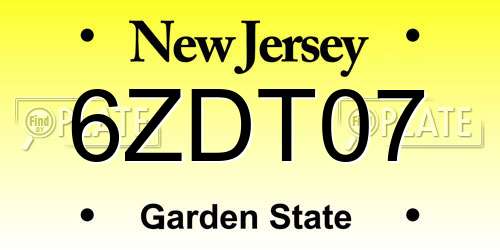 6ZDT07 New Jersey License Plate