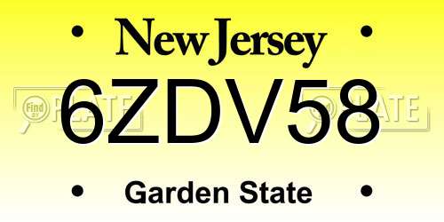 6ZDV58 New Jersey License Plate
