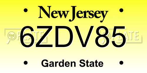 6ZDV85 New Jersey License Plate