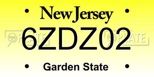 6ZDZ02 New Jersey License Plate