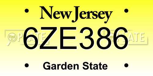 6ZE386 New Jersey License Plate