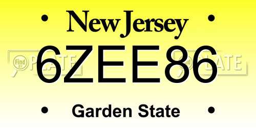 6ZEE86 New Jersey License Plate
