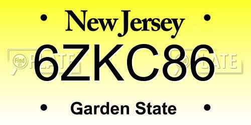 6ZKC86 New Jersey License Plate