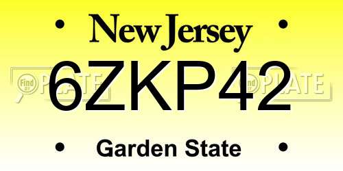 6ZKP42 New Jersey License Plate