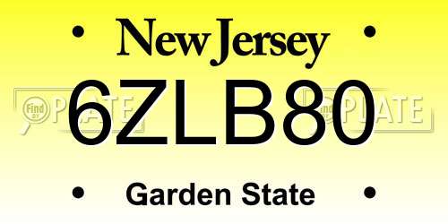 6ZLB80 New Jersey License Plate