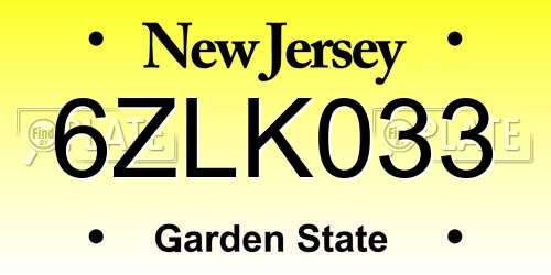 6ZLK033 New Jersey License Plate