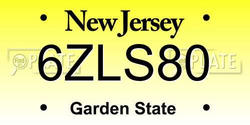 6ZLS80 New Jersey License Plate