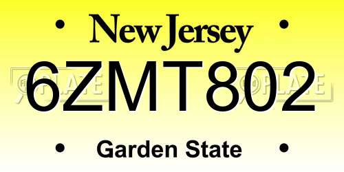 6ZMT802 New Jersey License Plate