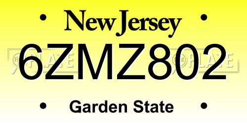 6ZMZ802 New Jersey License Plate