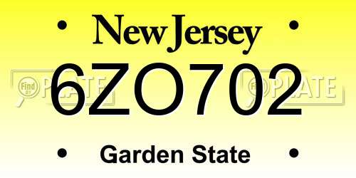 6ZO702 New Jersey License Plate