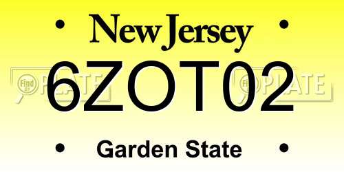 6ZOT02 New Jersey License Plate
