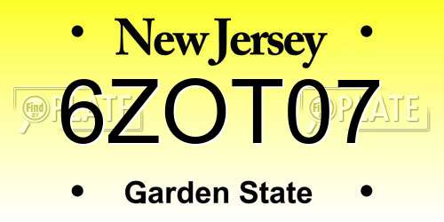 6ZOT07 New Jersey License Plate
