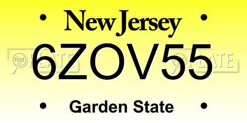 6ZOV55 New Jersey License Plate