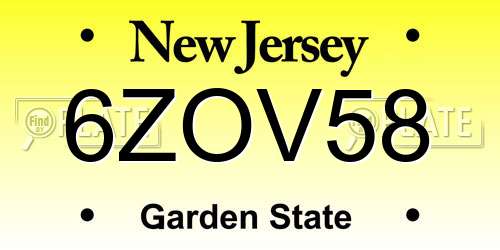 6ZOV58 New Jersey License Plate