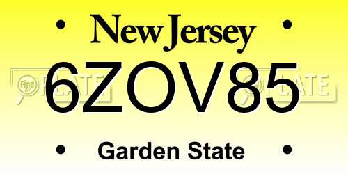 6ZOV85 New Jersey License Plate