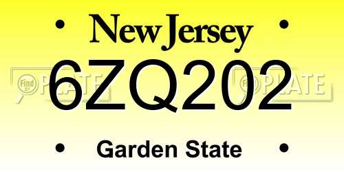 6ZQ202 New Jersey License Plate