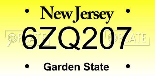 6ZQ207 New Jersey License Plate