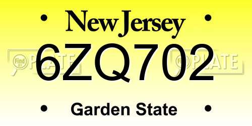 6ZQ702 New Jersey License Plate