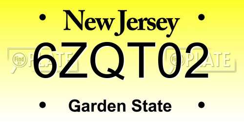 6ZQT02 New Jersey License Plate