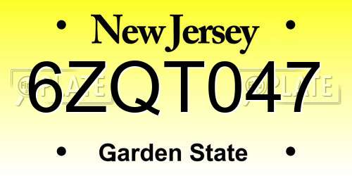 6ZQT047 New Jersey License Plate