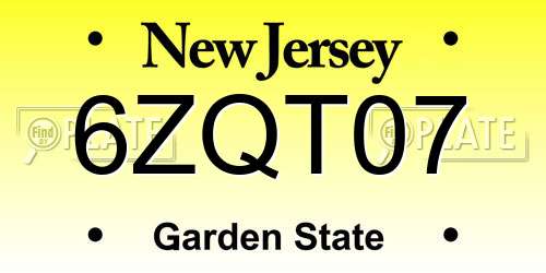 6ZQT07 New Jersey License Plate