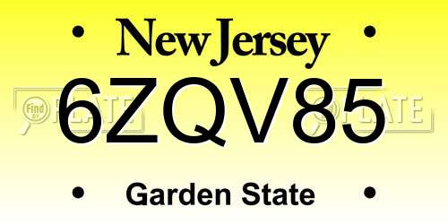 6ZQV85 New Jersey License Plate